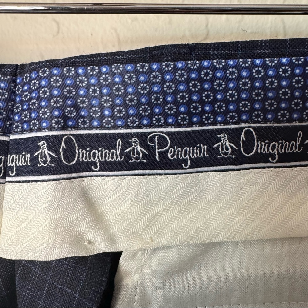 NWT Original Penguin Wool Navy Blue Plaid Slim Dress Pants Size 32W x 30L - Picture 7 of 13